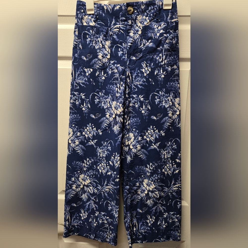 Maeve By Anthropologie Womens The Collette Wide Leg Floral Crop Pants Blue Sz 28